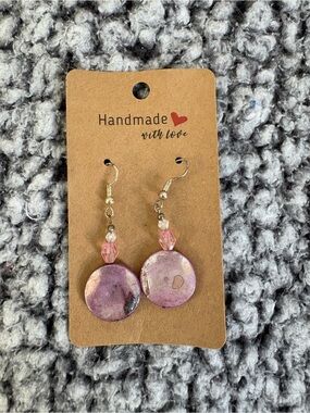 Pink Round Drop Earrings - Handmade with Love